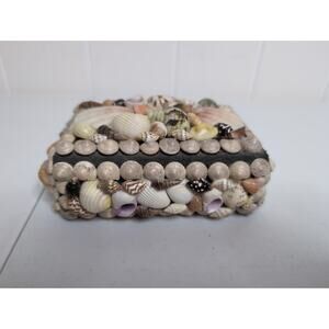 Vintage Handmade Shell Covered Trinket Jewelry Box, Coastal Decor